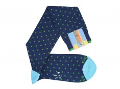 Navy blue, green polka dot, knee-high Gallo socks